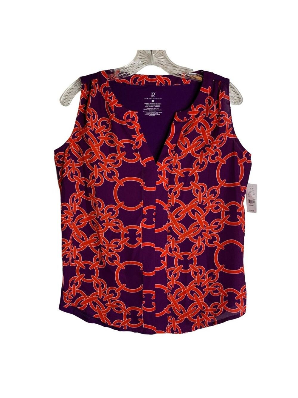 NY&C Womens XS Purple Orange Red Chain Patterned Sleeveless Lightweight Tank Top